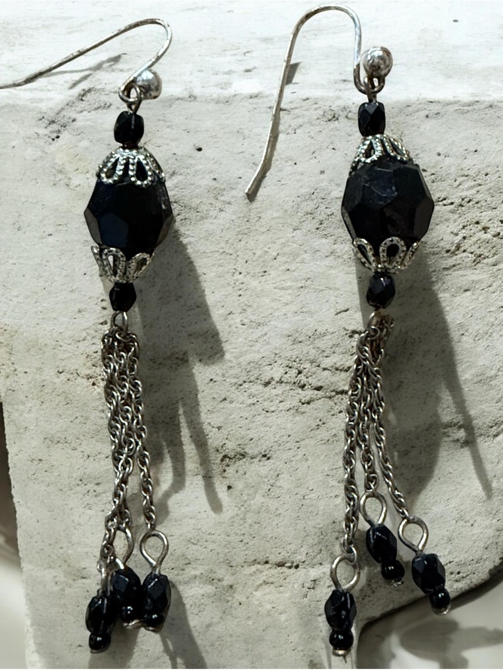 House of Harlow 1960 Silver-Tone Black Beaded Tassel Earrings!